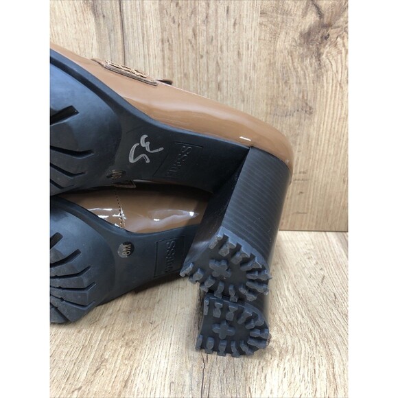 GUESS Women’s Keaton Chunky Platform Heels Brown Patent Leather Shoes Size 8 M - Picture 15 of 16